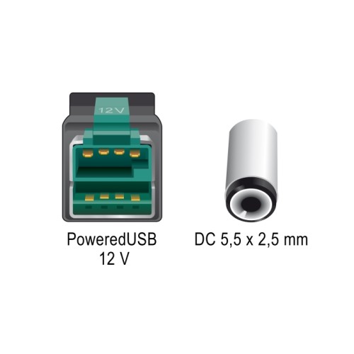 Delock PoweredUSB cable male 12 V to DC 5.5 x 2.5 mm male angled 2 m
