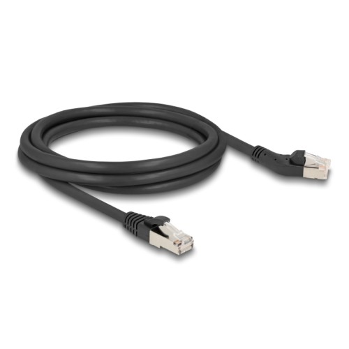 Delock RJ45 Network Cable Cat.6A S/FTP plug 45° left angled to plug straight 2 m black