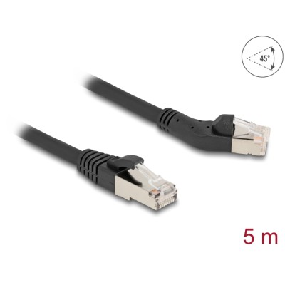 Delock RJ45 Network Cable Cat.6A S/FTP plug 45° left angled to plug straight 5 m black