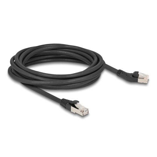 Delock RJ45 Network Cable Cat.6A S/FTP plug 45° left angled to plug straight 5 m black