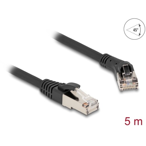 Delock RJ45 Network Cable Cat.8.1 S/FTP plug 45° right angled to plug straight up to 40 Gbps 5 m black