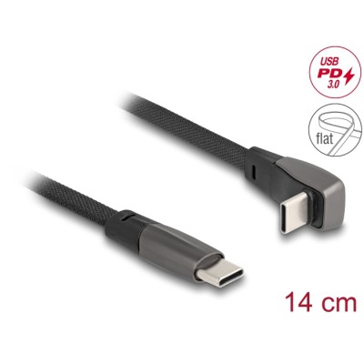 Delock USB 2.0 Flat Ribbon Cable USB Type-C™ male to USB Type-C™ male angled PD 3.0 60 W 14 cm black