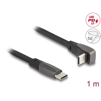 Delock USB 2.0 Flat Ribbon Cable USB Type-C™ male to USB Type-C™ male angled PD 3.0 60 W 1 m black