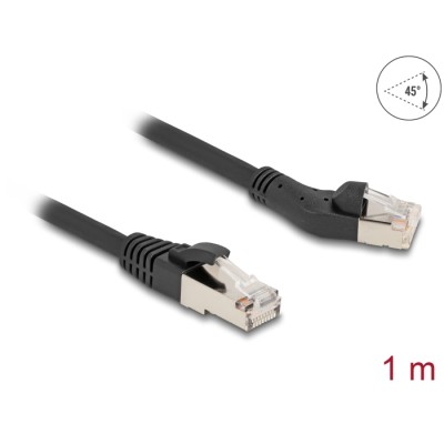 Delock RJ45 Network Cable Cat.8.1 S/FTP plug 45° left angled to plug straight up to 40 Gbps 1 m black