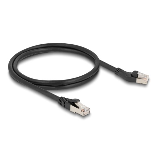 Delock RJ45 Network Cable Cat.8.1 S/FTP plug 45° left angled to plug straight up to 40 Gbps 1 m black