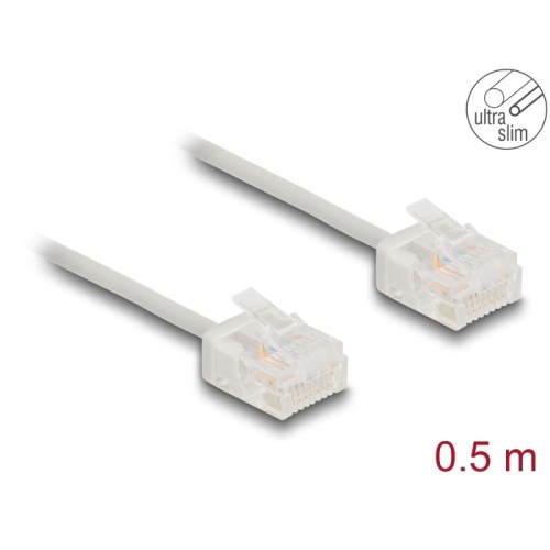 Delock RJ45 Network Cable Cat.6 UTP Ultra Slim 0.5 m grey with short plugs