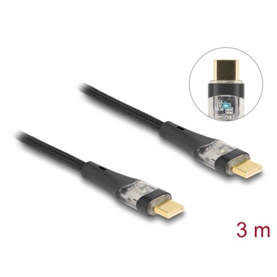 Delock USB 2.0 Data and Fast Charging Cable USB Type-C™ male to male transparent PD 3.0 100 W 3 m