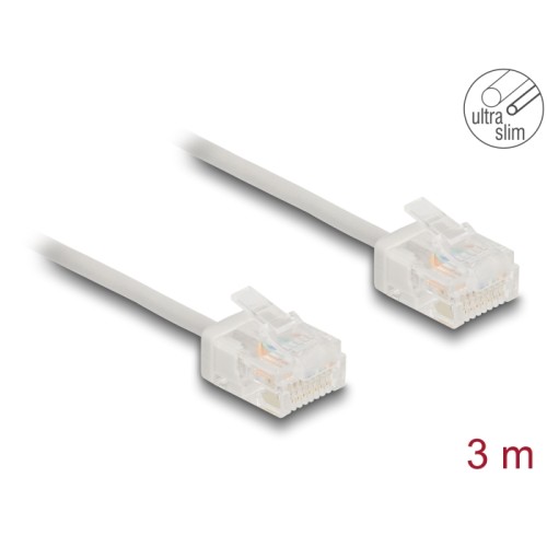 Delock RJ45 Network Cable Cat.6 UTP Ultra Slim 3 m grey with short plugs