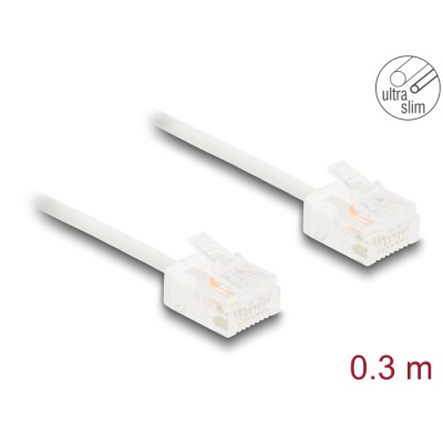 Delock RJ45 Network Cable Cat.6 UTP Ultra Slim 0.3 m white with short plugs