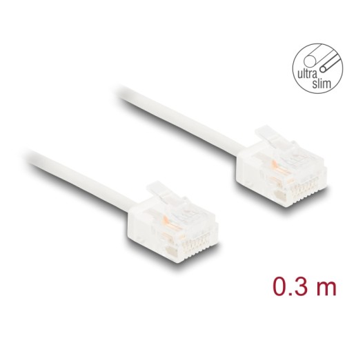 Delock RJ45 Network Cable Cat.6 UTP Ultra Slim 0.3 m white with short plugs