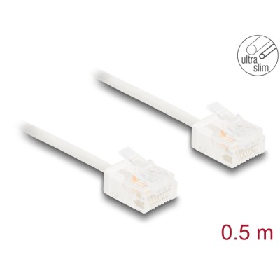 Delock RJ45 Network Cable Cat.6 UTP Ultra Slim 0.5 m white with short plugs