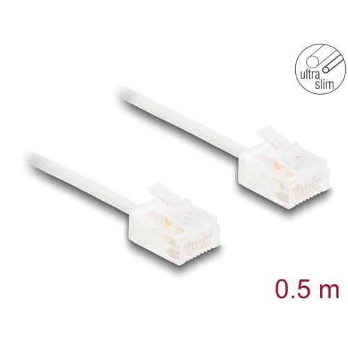 Delock RJ45 Network Cable Cat.6 UTP Ultra Slim 0.5 m white with short plugs