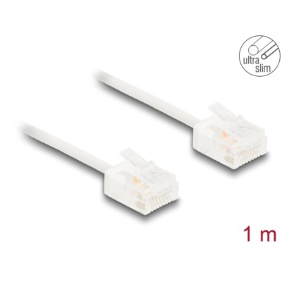 Delock RJ45 Network Cable Cat.6 UTP Ultra Slim 1 m white with short plugs