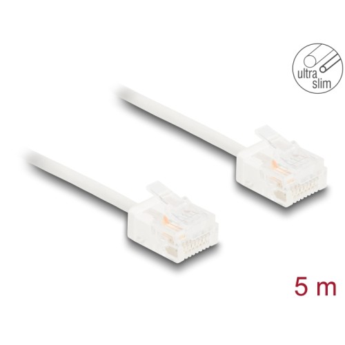 Delock RJ45 Network Cable Cat.6 UTP Ultra Slim 5 m white with short plugs