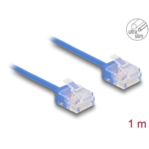 Delock RJ45 Network Cable Cat.6 UTP Ultra Slim 1 m blue with short plugs