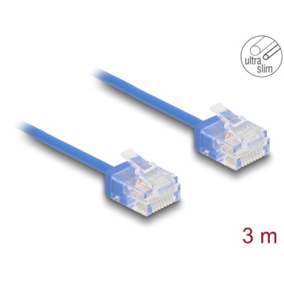 Delock RJ45 Network Cable Cat.6 UTP Ultra Slim 3 m blue with short plugs