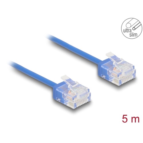 Delock RJ45 Network Cable Cat.6 UTP Ultra Slim 5 m blue with short plugs