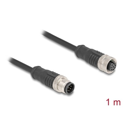 Delock M12 Cable A-coded 8 pin male to female PVC 1 m