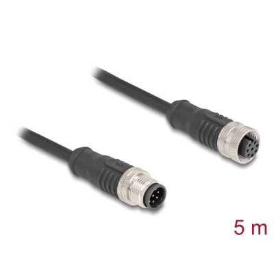 Delock M12 Cable A-coded 8 pin male to female PVC 5 m