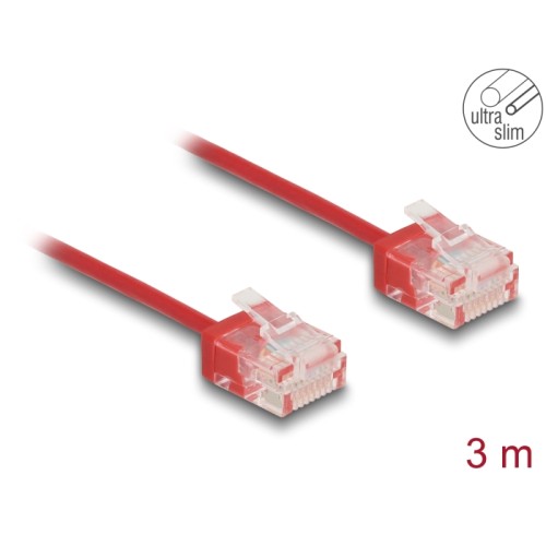 Delock RJ45 Network Cable Cat.6 UTP Ultra Slim 3 m red with short plugs