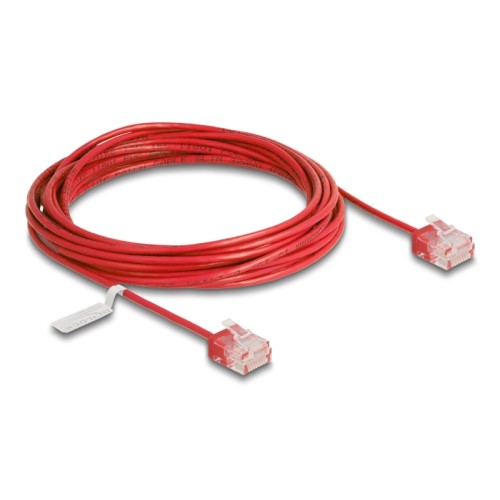Delock RJ45 Network Cable Cat.6 UTP Ultra Slim 5 m red with short plugs