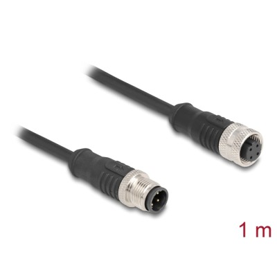 Delock M12 Cable D-coded 4 pin male to female PVC 1 m