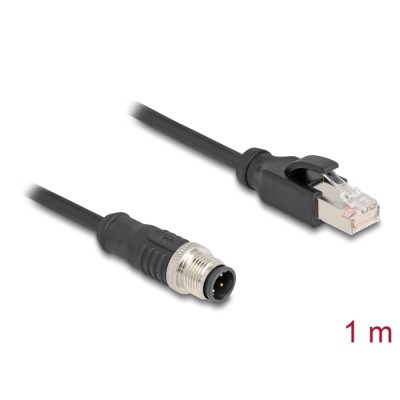 Delock M12 Cable D-coded 4 pin male to RJ45 male PVC 1 m
