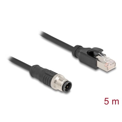 Delock M12 Cable D-coded 4 pin male to RJ45 male PVC 5 m
