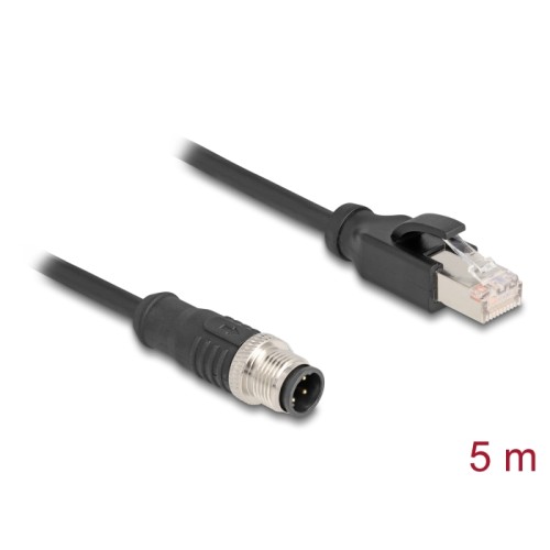 Delock M12 Cable D-coded 4 pin male to RJ45 male PVC 5 m