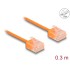 Delock RJ45 Network Cable Cat.6 UTP Ultra Slim 0.3 m orange with short plugs
