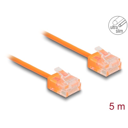 Delock RJ45 Network Cable Cat.6 UTP Ultra Slim 5 m orange with short plugs
