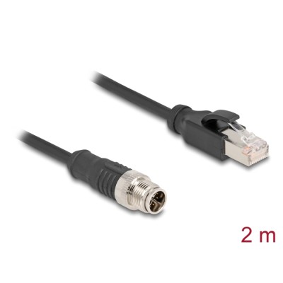 Delock M12 Cable X-coded 8 pin male to RJ45 male PVC 2 m