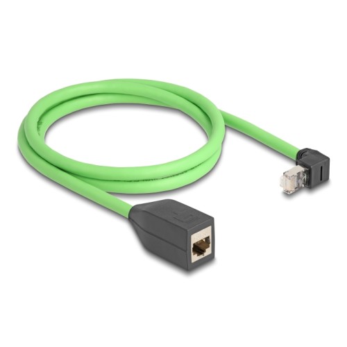 Delock RJ45 Network Extension Cable Cat.6A plug upwards angled to jack SF/UTP suitable for drag chains PUR (TPU) 1 m green