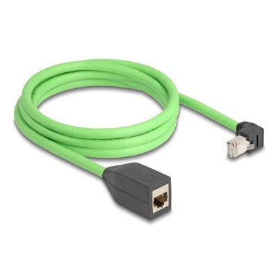 Delock RJ45 Network Extension Cable Cat.6A plug downwards angled to jack SF/UTP suitable for drag chains PUR (TPU) 2 m green 2