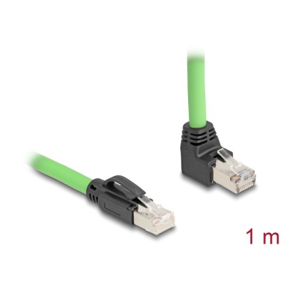 Delock RJ45 Network Cable Cat.6A plug to plug upwards angled SF/UTP suitable for drag chains PUR (TPU) 1 m green
