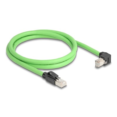 Delock RJ45 Network Cable Cat.6A plug to plug downwards angled SF/UTP suitable for drag chains PUR (TPU) 1 m green 2