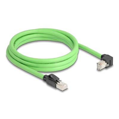 Delock RJ45 Network Cable Cat.6A plug to plug downwards angled SF/UTP suitable for drag chains PUR (TPU) 2 m green 2