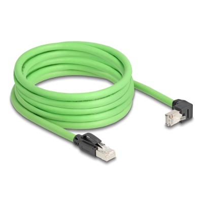 Delock RJ45 Network Cable Cat.6A plug to plug downwards angled SF/UTP suitable for drag chains PUR (TPU) 5 m green 2