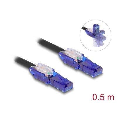 Delock RJ45 Network Cable Cat.6 UTP with 180° angled plugs black 0.5 m