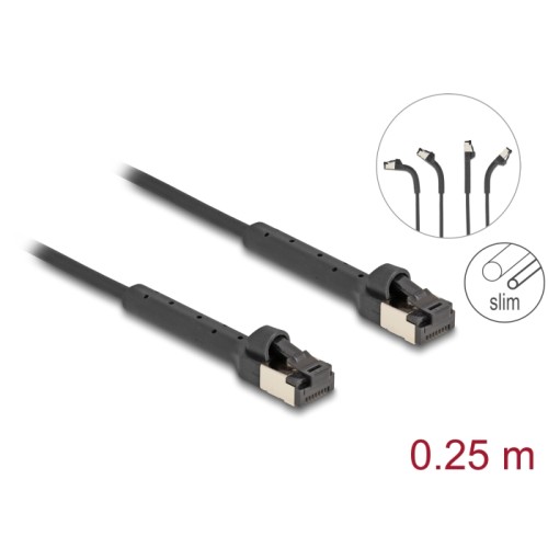 Delock RJ45 Slim Network Cable Cat.6A U/FTP angled black 0.25 m