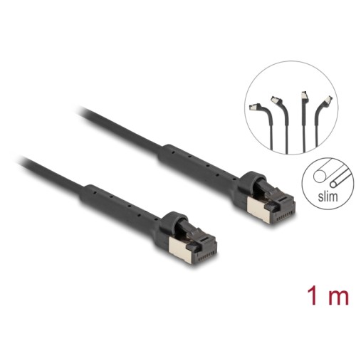 Delock RJ45 Slim Network Cable Cat.6A U/FTP angled black 1 m