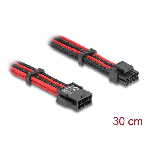 Delock Extension Cable 8 pin EPS male to 4 + 4 pin EPS female textile shielding red-black 30 cm