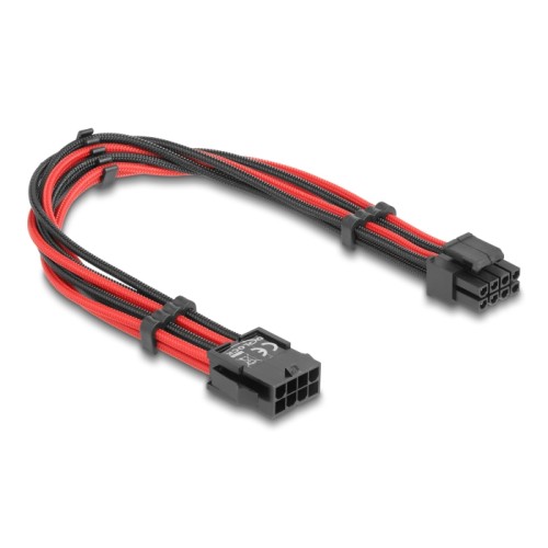 Delock Extension Cable 8 pin EPS male to 4 + 4 pin EPS female textile shielding red-black 30 cm