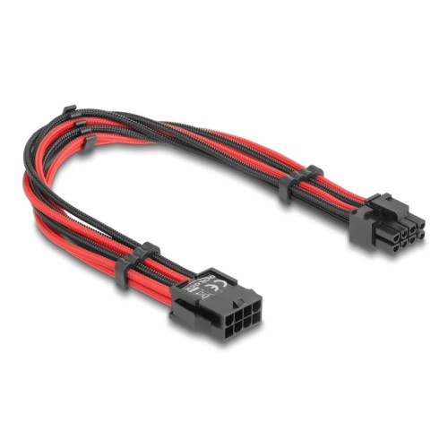 Delock Extension Cable 8 pin male to 6 + 2 pin PCIe female textile shielding red-black 30 cm