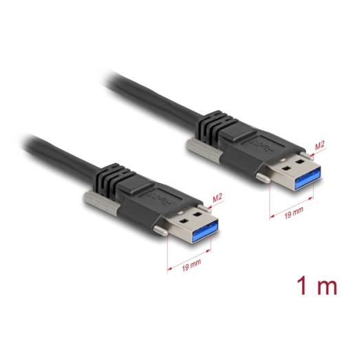 Delock USB 5 Gbps Cable Type-A male to Type-A male with screw distance 19 mm 1 m black