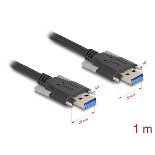 Delock USB 5 Gbps Cable Type-A male to Type-A male with screw distance 22 mm 1 m black