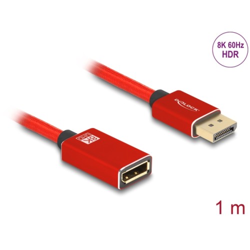 Delock DisplayPort extension cable 8K 60 Hz 1 m red metal without latch