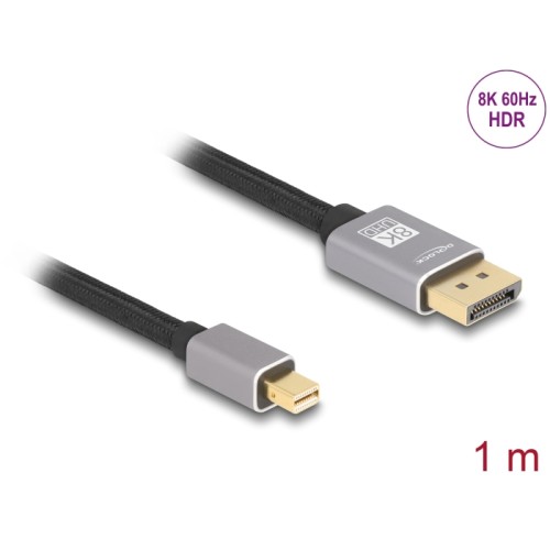 Delock Mini DisplayPort to DisplayPort cable 8K 60 Hz 1 m grey metal without latch