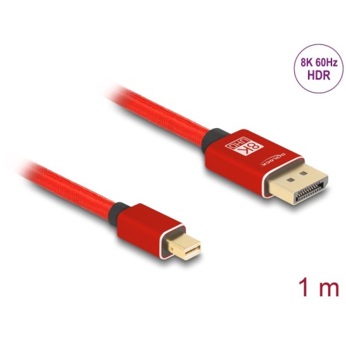 Delock Mini DisplayPort to DisplayPort cable 8K 60 Hz 1 m red metal without latch
