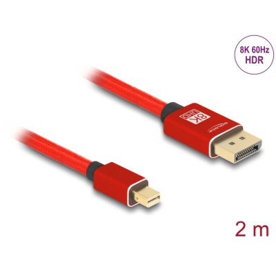 Delock Mini DisplayPort to DisplayPort cable 8K 60 Hz 2 m red metal without latch